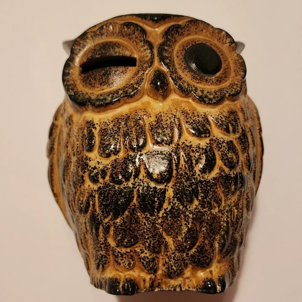 Owl Bank (Piggy Bank) Slit In Left Eye For Coins. Stopper Bottom. 5" T X 4 " W - Picture 2 of 8